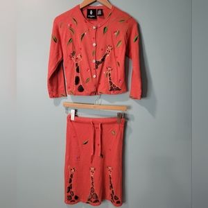 Michael Simon Girl Giraffe Safari Beaded Embroidered Silk Angora Set Size 4